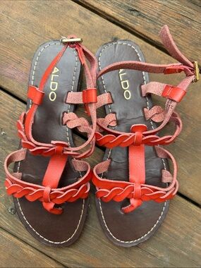 ALDO Red Braided faux leather T-Strap Sandals